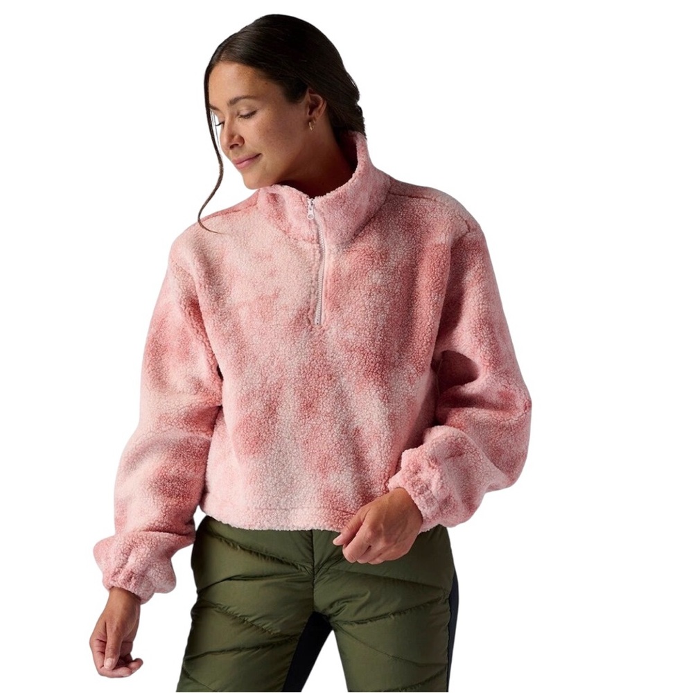 Stoic Printed Mid Pile Fleece 1/4 Zip Pullover Marbled Pink Size Small NWT